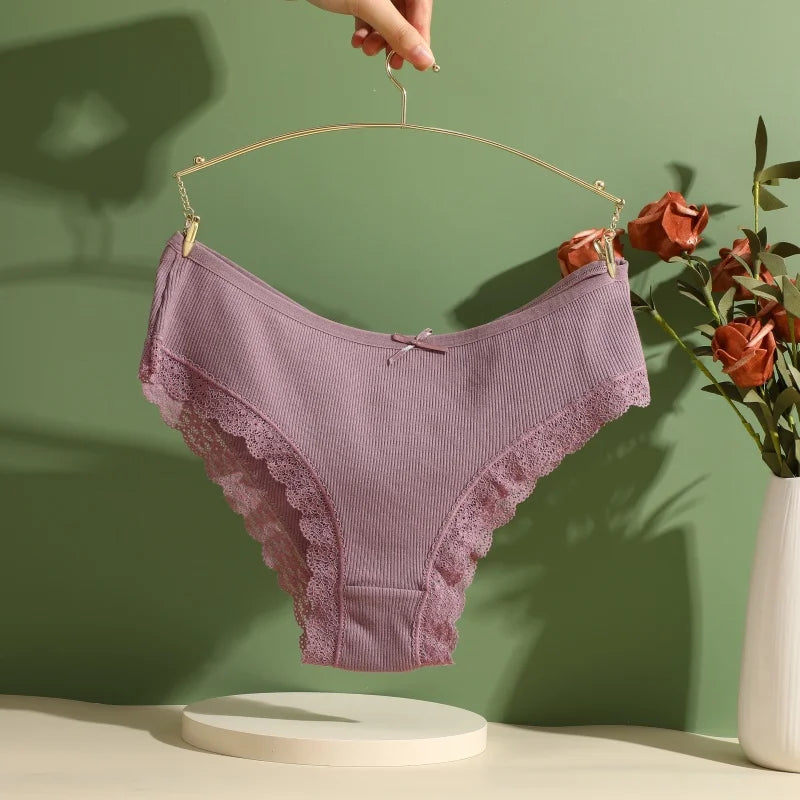 Women's Cotton Panties Low Waist Sexy Lace Brazilian Briefs Female Cross Webbing Underpants Hollow Out Soft Breathable Lingerie