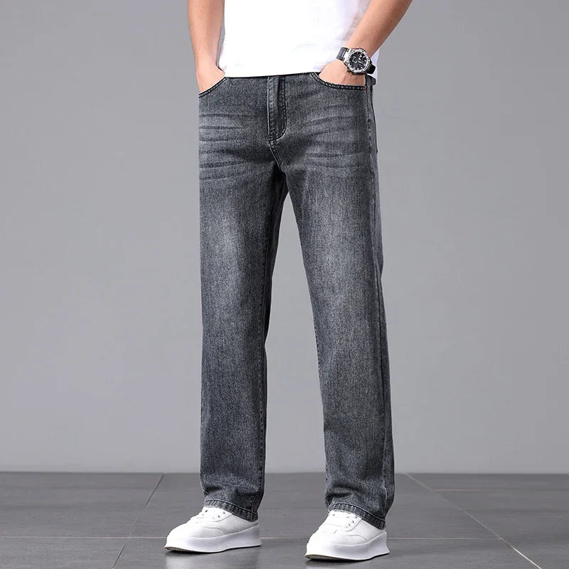 New Jeans for Men in Spring and Summer 2025 Cotton Elastic High-quality Loose Straight Tube Trendy Cotton Elastic Trousers 28-40