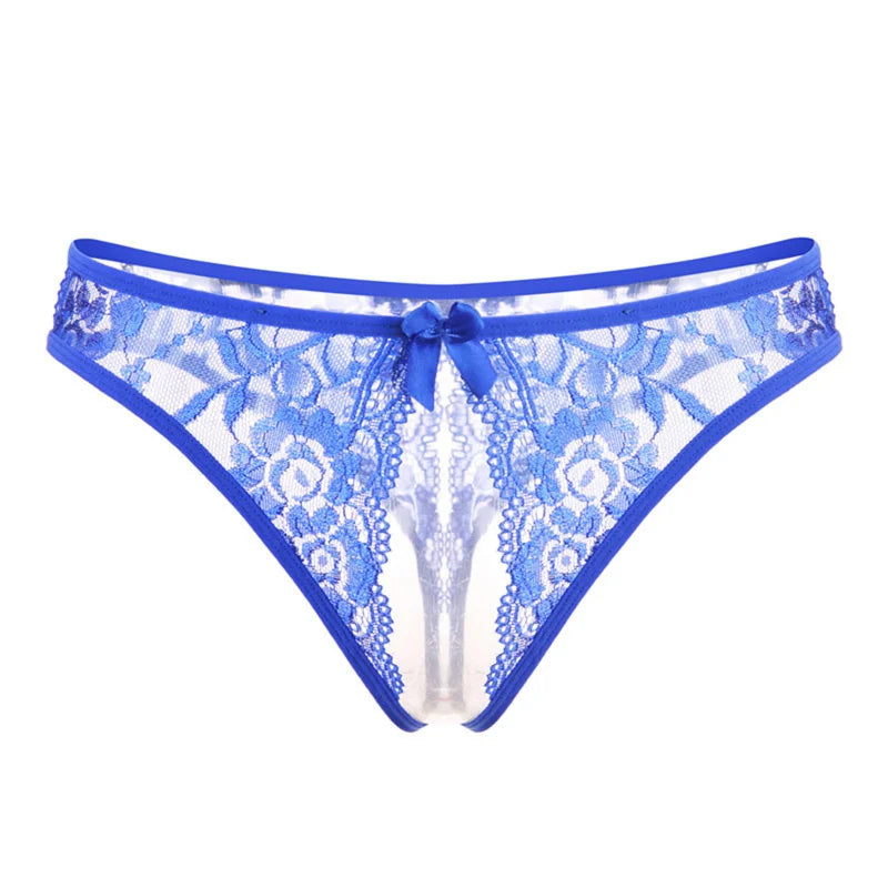 Hot Women's Panties Sexy Lingerie Open Crotch Panties Underwear Lady's Crotchless Thongs G-String With Bow Transparent Briefs