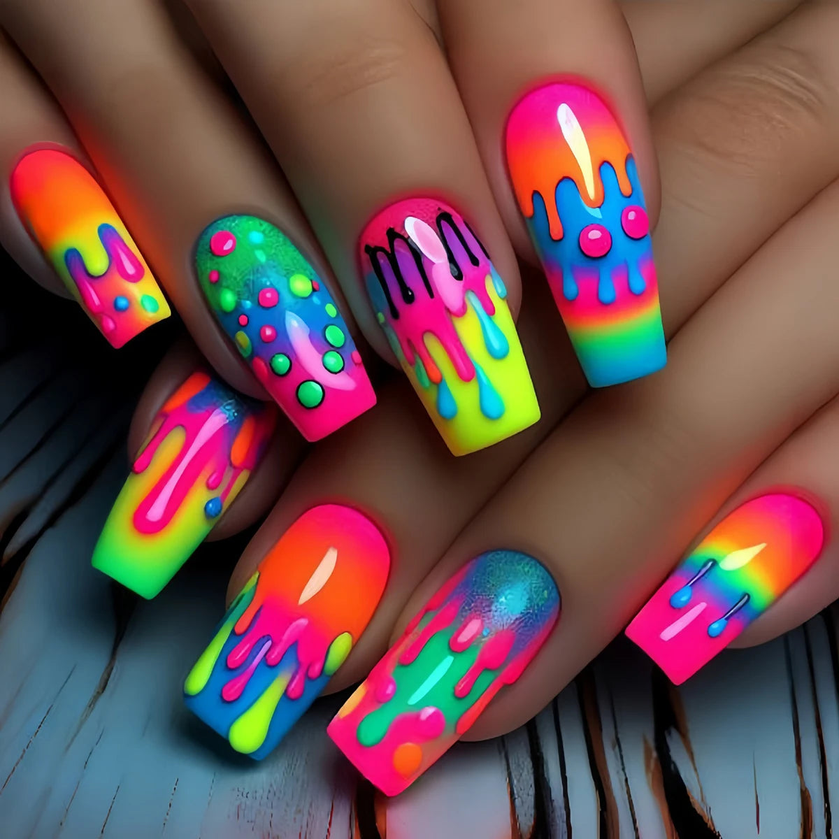 24Pcs medium-long square press on nails, practical nail supplies. Refresh your look and show charming fingertip beauty. Simple s
