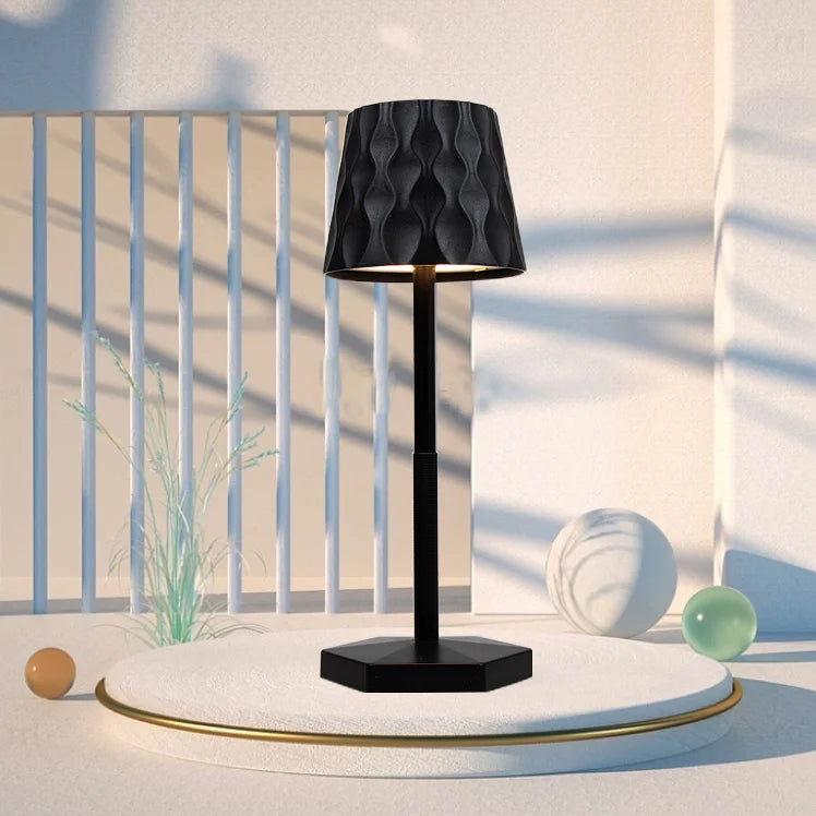 Classic Minimalist Touch Wireless Table Lamp, Decorative Table Lamp, Ripple Lampshade - Black - White - Gold - Multiple Colors Available Led Table Lamp, USB Rechargeable, Three-Color Adjustable Brightness Lighting, Suitable f