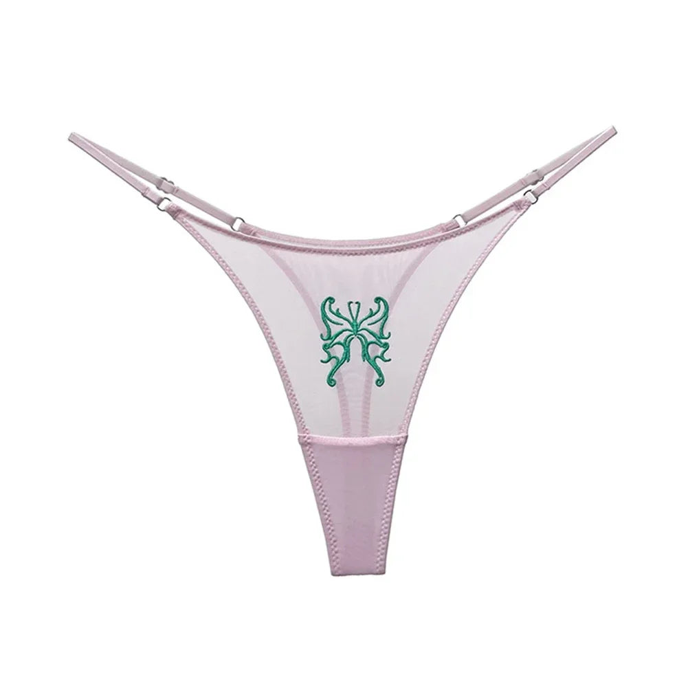 High Cut Panties Breathable Girls Embroidery Low Waist Intimates Ladies Bandage Thongs Lace Panties Women T-back Seamless Briefs