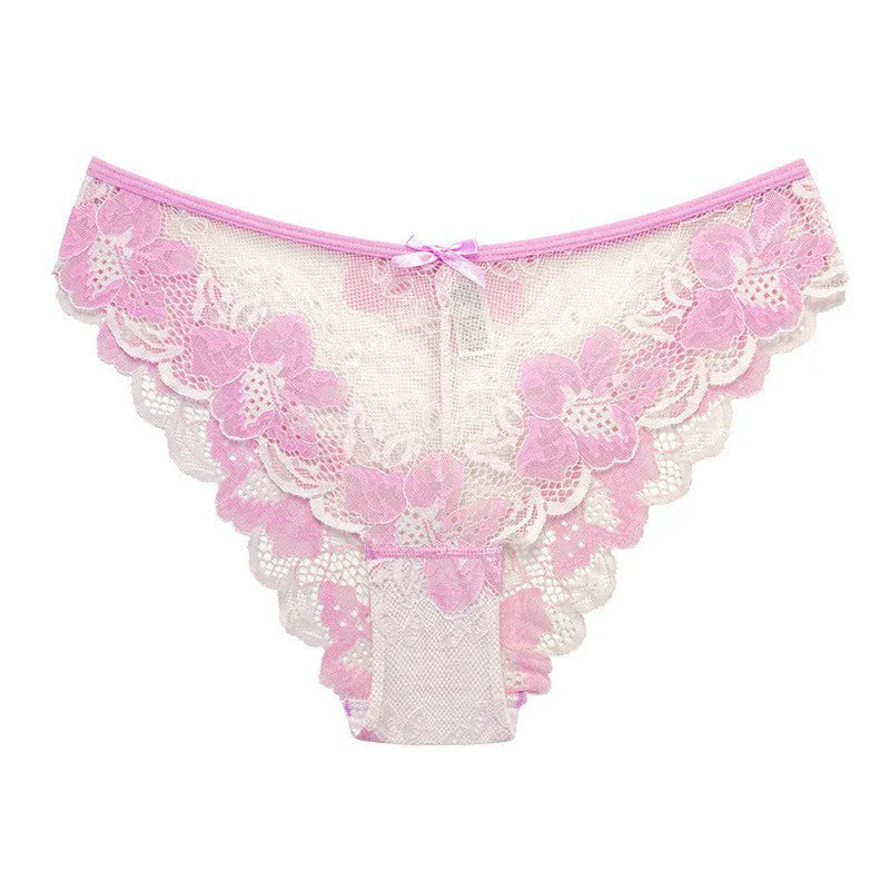 Women Panties Pink Lace Transparent Hollow Out Underwear Comfort Seamless Low Waist Briefs Lingerie Ladies Panties For Women