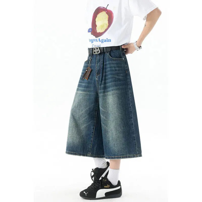 High-Waisted Wide-Leg Cropped Jeans for Men Casual Stretch Denim Capri Pants Comfort Fit Stylish Outfit 8XL Trendy Summer 2026