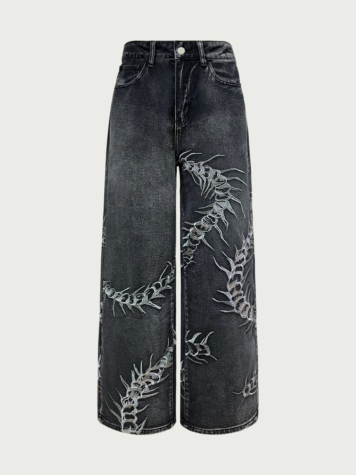 Men's Jeans, Loose Embroidered Denim Trousers, Street Hip-Hop Black Wide-Leg Pants for Daily Outings, Y2K Men's Pants