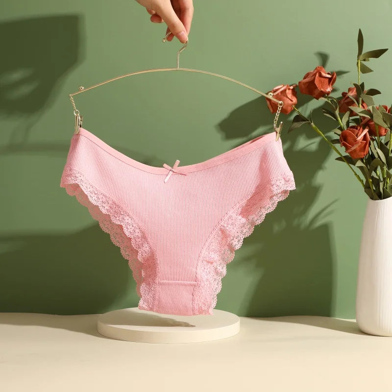 Women's Cotton Panties Low Waist Sexy Lace Brazilian Briefs Female Cross Webbing Underpants Hollow Out Soft Breathable Lingerie