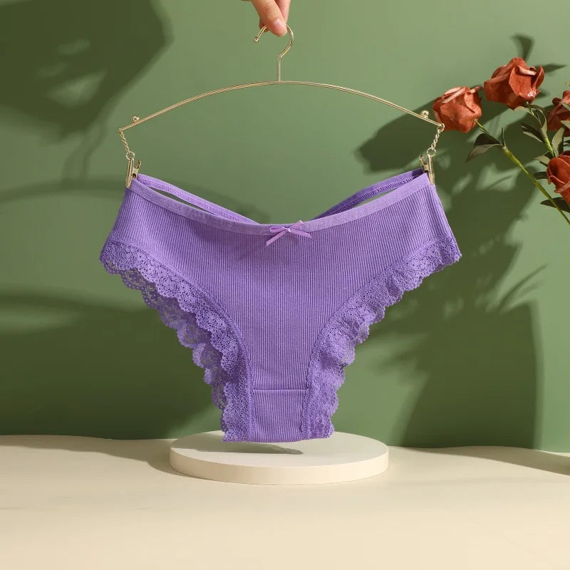Women's Cotton Panties Low Waist Sexy Lace Brazilian Briefs Female Cross Webbing Underpants Hollow Out Soft Breathable Lingerie