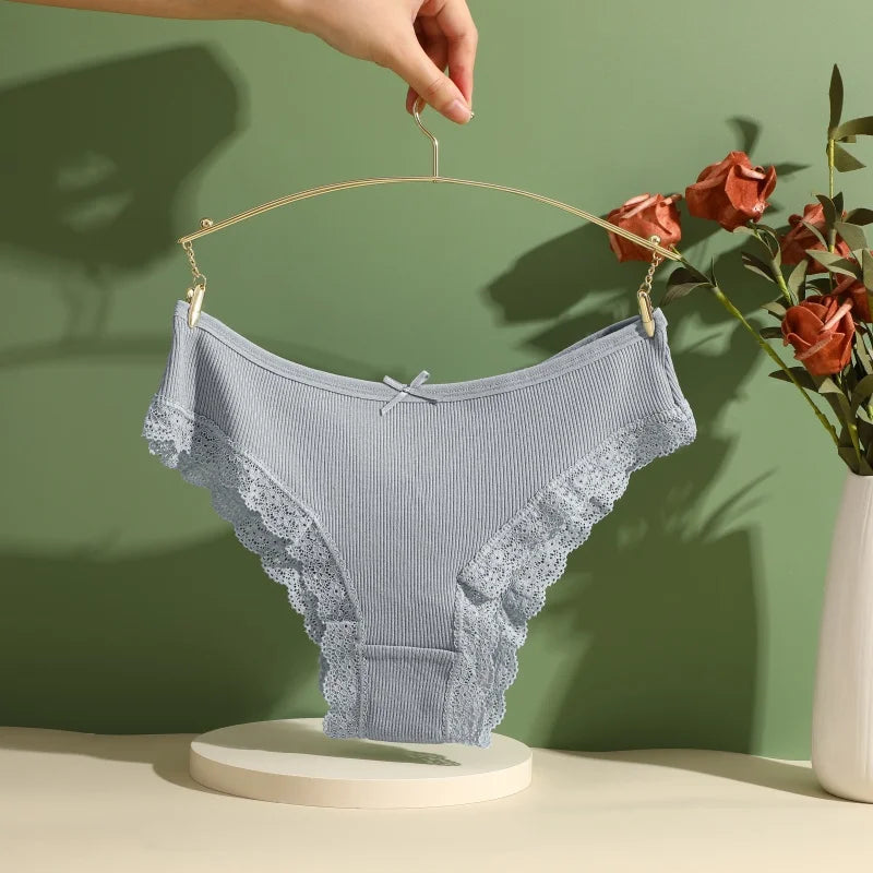 Women's Cotton Panties Low Waist Sexy Lace Brazilian Briefs Female Cross Webbing Underpants Hollow Out Soft Breathable Lingerie