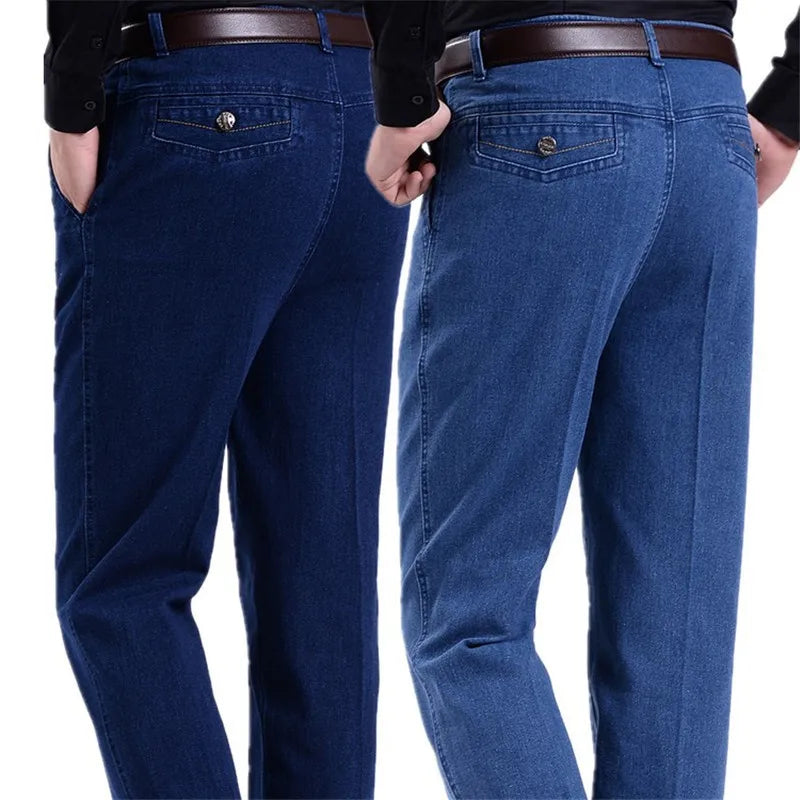 Jeans for Men in Spring Summer High Waisted Straight Leg Loose Elastic Autumn Middle-aged Elderly Loose High Waisted Men's Jeans