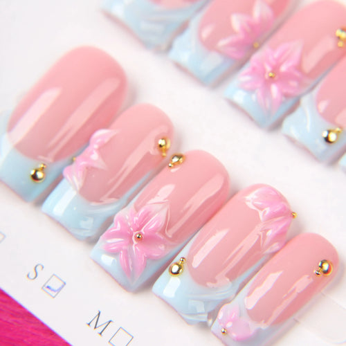 10pcs Y2K-Style Handmade Press-On Nails, Featuring a Full-Coverage Design, They Are Easy to Remove and Reusable. The Nails Boast