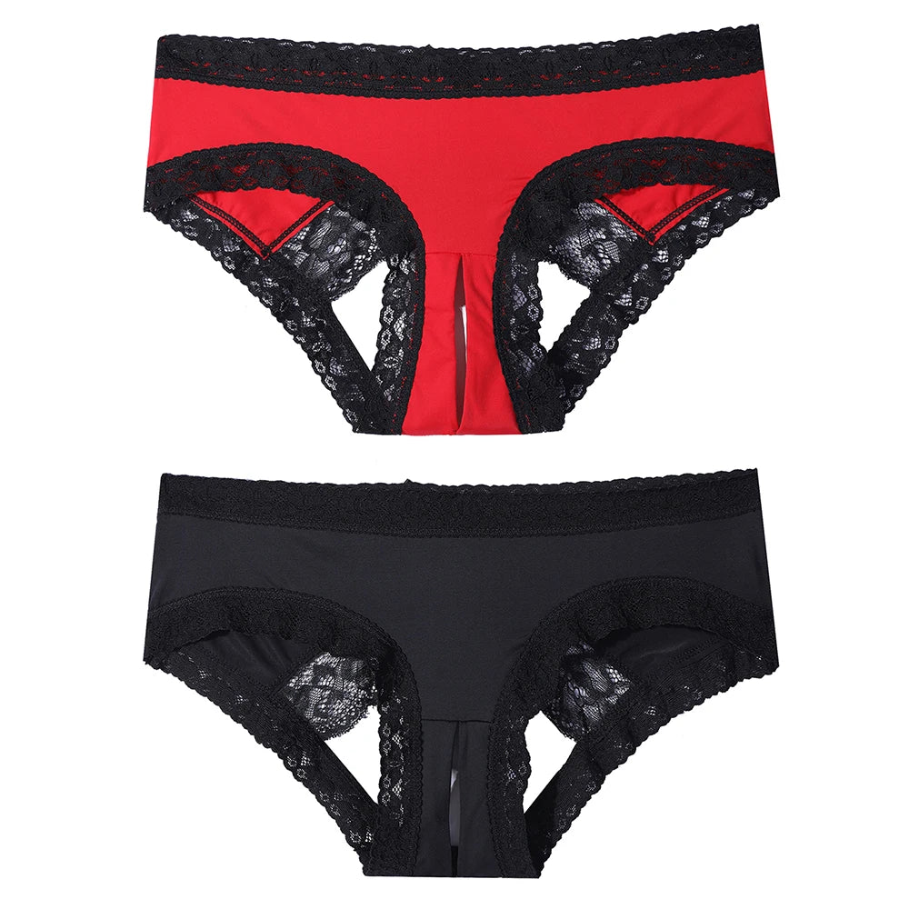 Sexy Panties Women Lingerie for Hot Sex Femme Pink Lace Underwear Fashion Breathable Open Crotch Brief Girls Low-rise Underwear