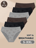 Set of 6 Women'S Low-Rise Panties Featuring a Stylish Butterfly Pattern, Romantically Paired, Made of 90% Nylon for