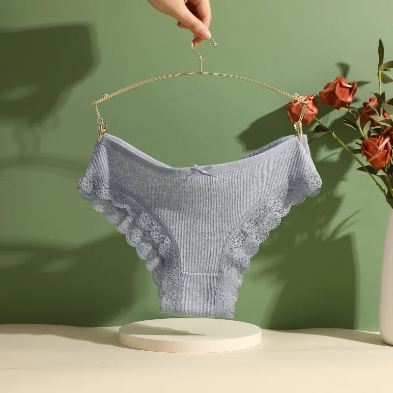 Women's Cotton Panties Low Waist Sexy Lace Brazilian Briefs Female Cross Webbing Underpants Hollow Out Soft Breathable Lingerie