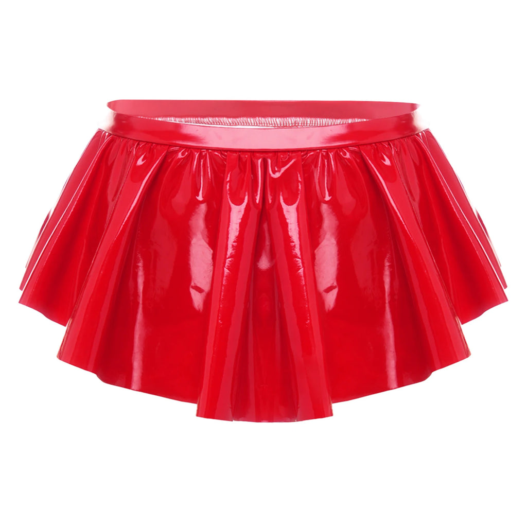Womens Wet Look PU Leather Micro Panties Low Rise Irregular Ruffled Skirted Panties Glossy Underwear Nightwear  Raves Costume