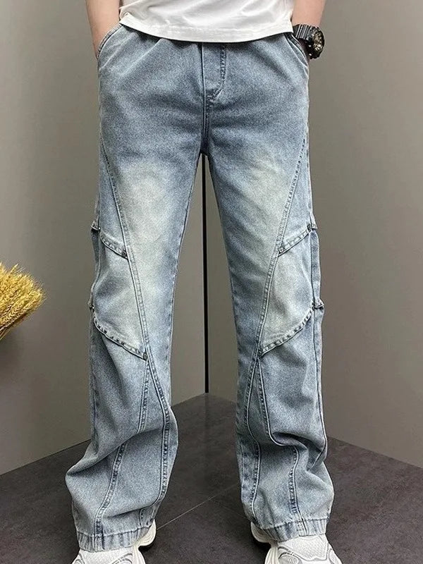 Spring Design Straight Leg Men's Jeans Casual Versatile Loose Wide Leg Pants Classic Washed Denim Trousers for Men