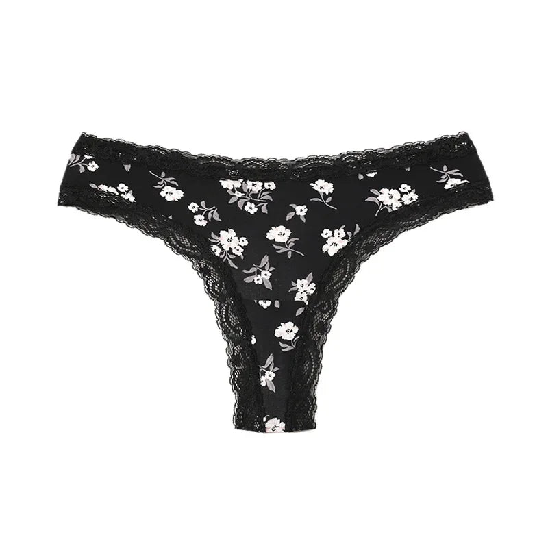 Women Sexy Flowers Panties Low-waist G String Thong Underwear Female Temptation Breathable Lingerie Lace T Pants Intimate