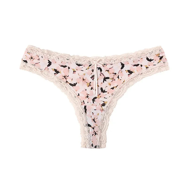 Women Sexy Flowers Panties Low-waist G String Thong Underwear Female Temptation Breathable Lingerie Lace T Pants Intimate