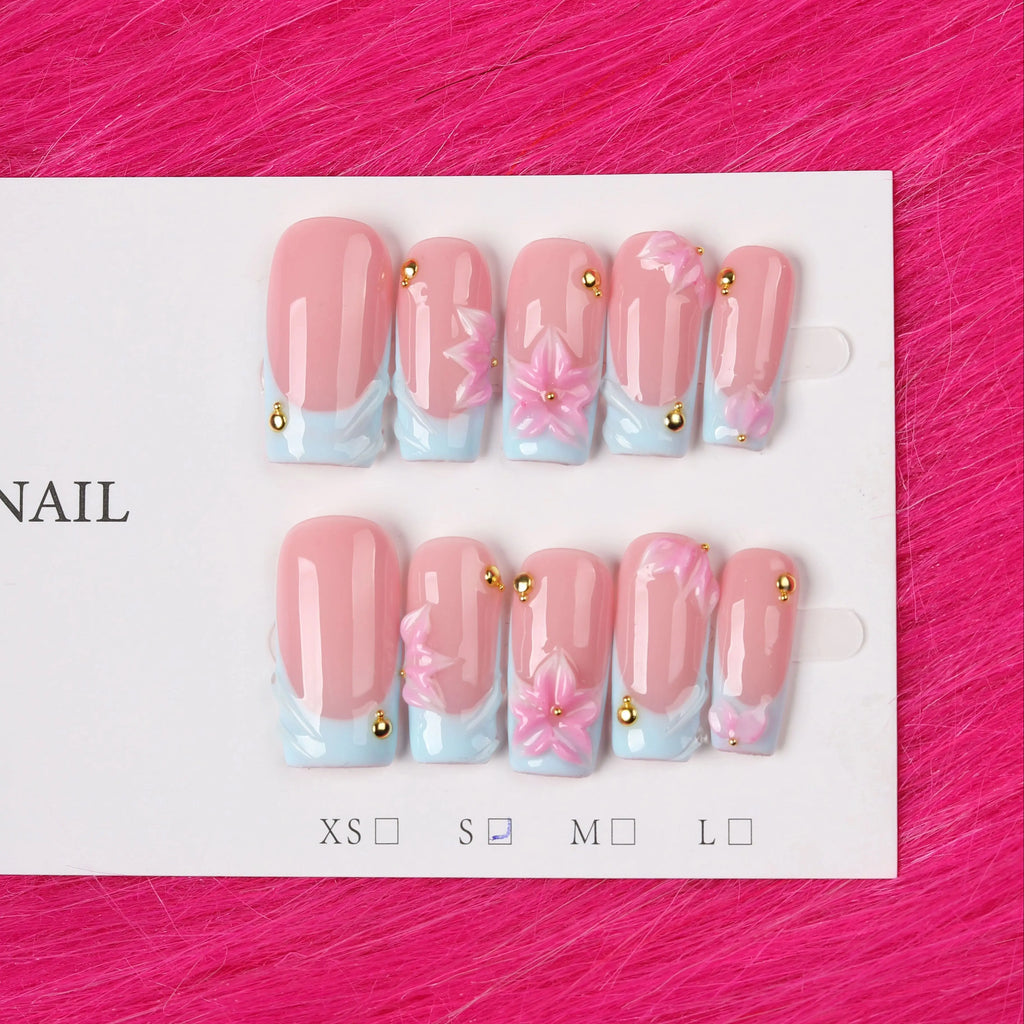 10pcs Y2K-Style Handmade Press-On Nails, Featuring a Full-Coverage Design, They Are Easy to Remove and Reusable. The Nails Boast