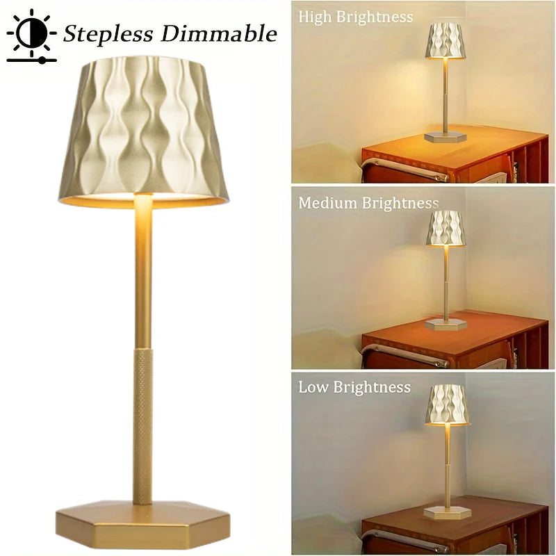 Classic Minimalist Touch Wireless Table Lamp, Decorative Table Lamp, Ripple Lampshade - Black - White - Gold - Multiple Colors Available Led Table Lamp, USB Rechargeable, Three-Color Adjustable Brightness Lighting, Suitable f