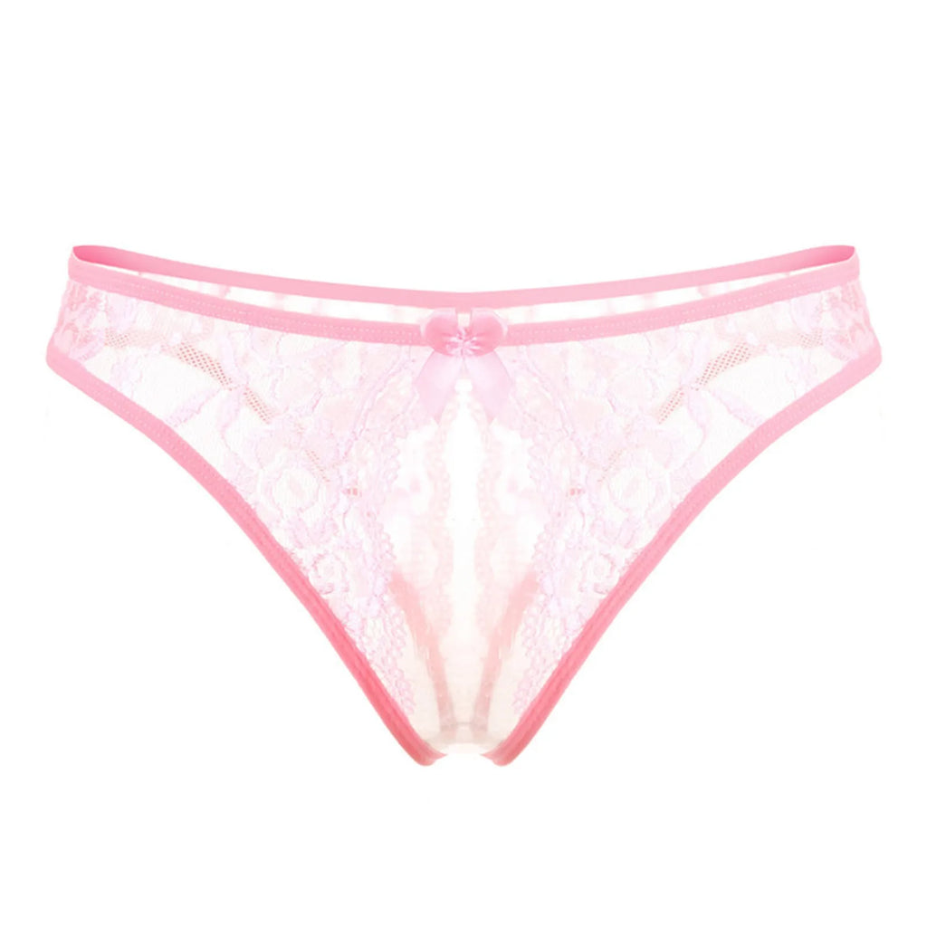 Hot Women's Panties Sexy Lingerie Open Crotch Panties Underwear Lady's Crotchless Thongs G-String With Bow Transparent Briefs