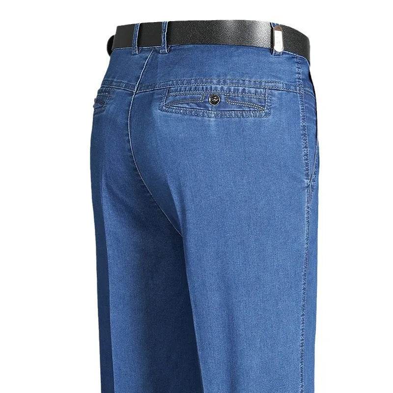 Jeans for Men in Spring Summer High Waisted Straight Leg Loose Elastic Autumn Middle-aged Elderly Loose High Waisted Men's Jeans
