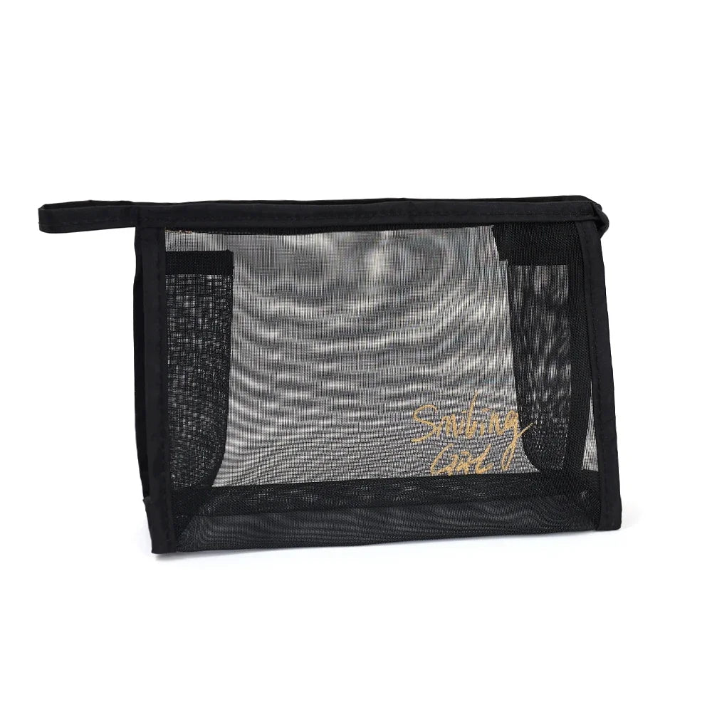Women Travel Cosmetic Bag Large Capacity Black Mesh Makeup Case Organizer Storage Pouch Casual Zipper Toiletry Make Up Wash Bags