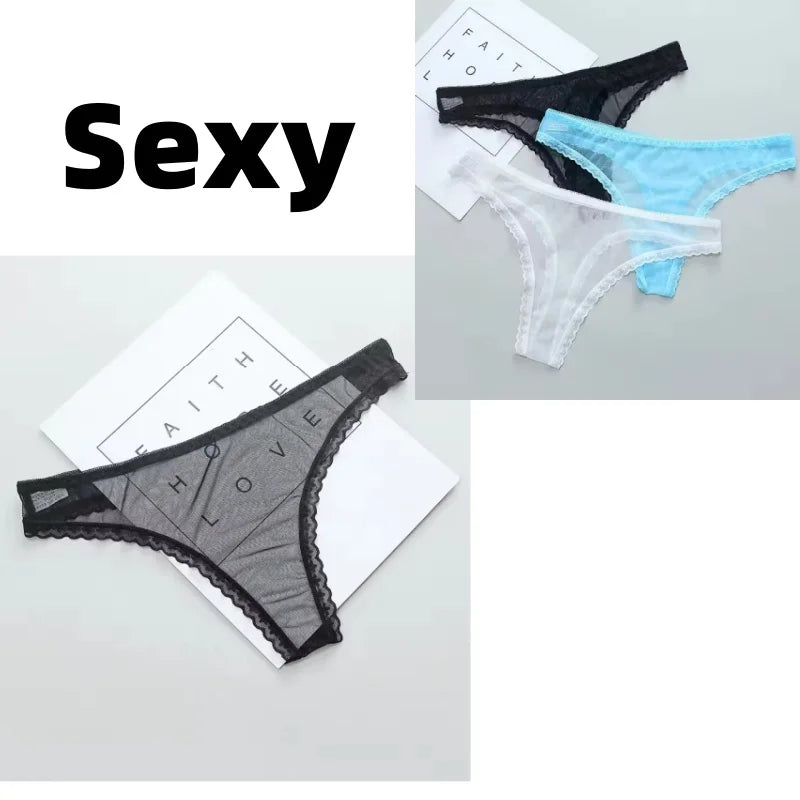 Women's Sexy Transparent Thong Panties  Panties   Lace Underwear PerspectiveSheer PantiesTransparent Knickers MeshBottomSeamless