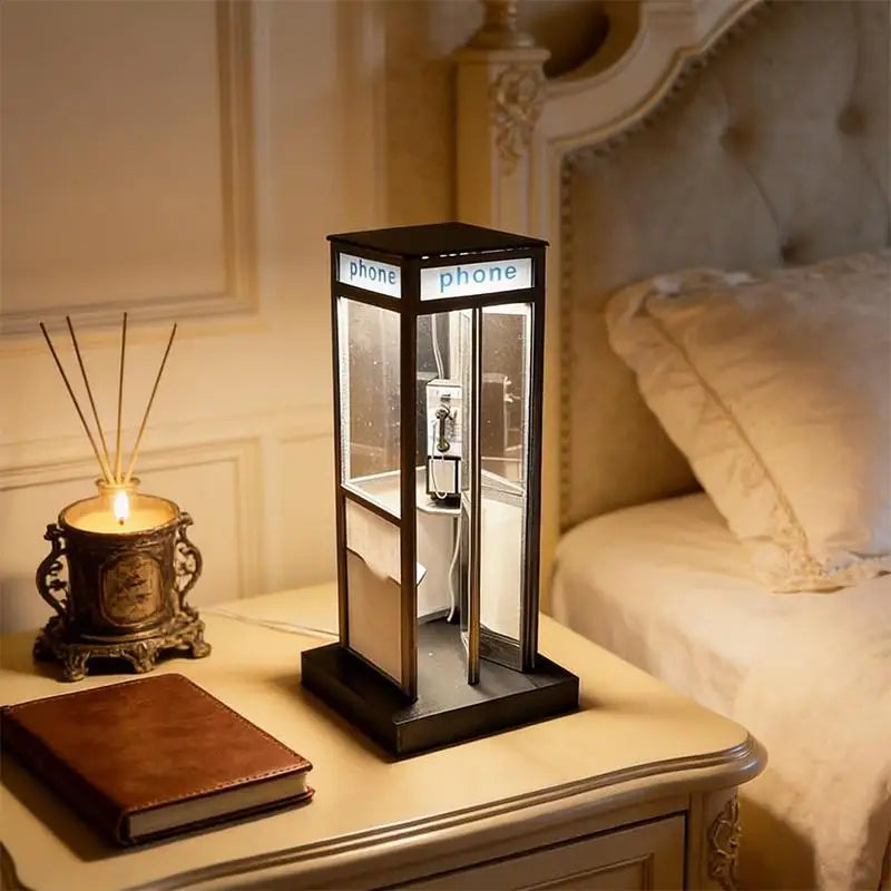 Retro British Phonebooth Lamp Tall Vintage Night Table Lamp For Kids Study Cafe Living Room Unique Home Decor
