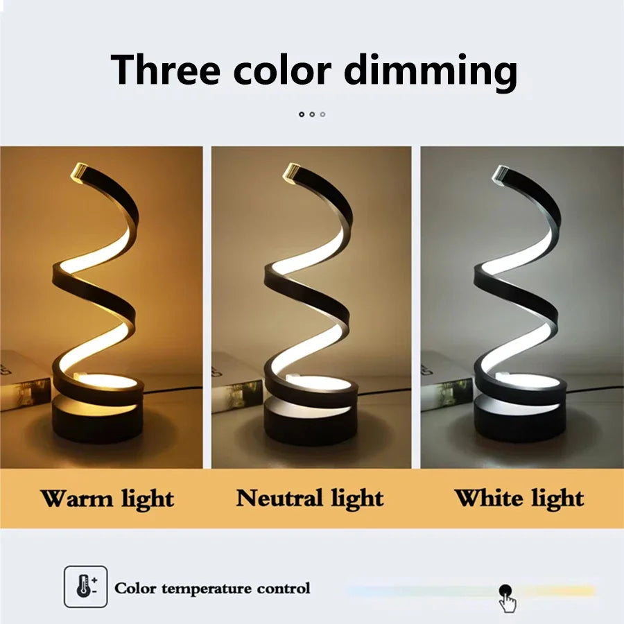 Modern Spiral LED Table Lamp Night Light Dimmable Desk Lamp Nightstand Bedside Lamps Study Office Bedroom Living Room Decoration