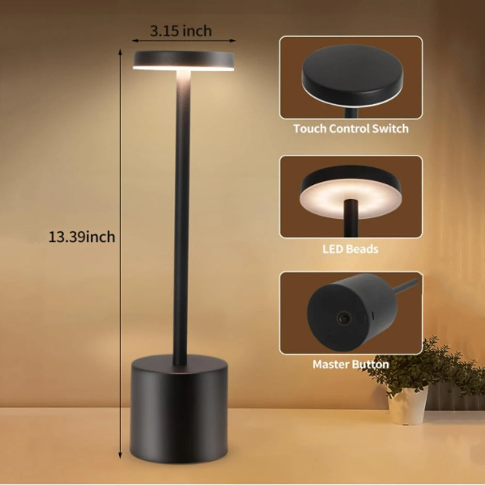 Portable LED Cordless Touch Table Lamps Rechargeable Desk Lamp 3Colors Adjustable Bedside Creative Ambient Light  for Room Decor