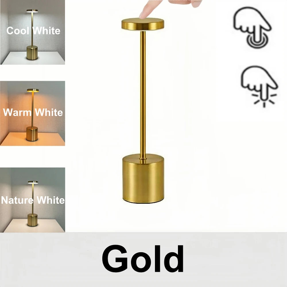 LED Classic Table Lamp USB Rechargeable Night Light Stepless Dimming Touch Desk Lamp 3 Colors Bedside Lamp Bar Hotel Decoration