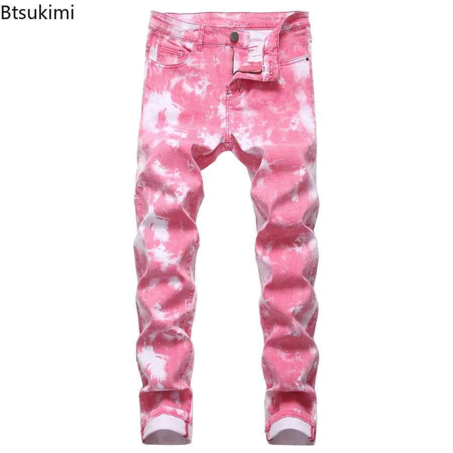 2026 High Quality Colorful Jeans for Men Elastic Slim Straight Casual Trousers Trend Streetwear Male All-match Denim Long Pants