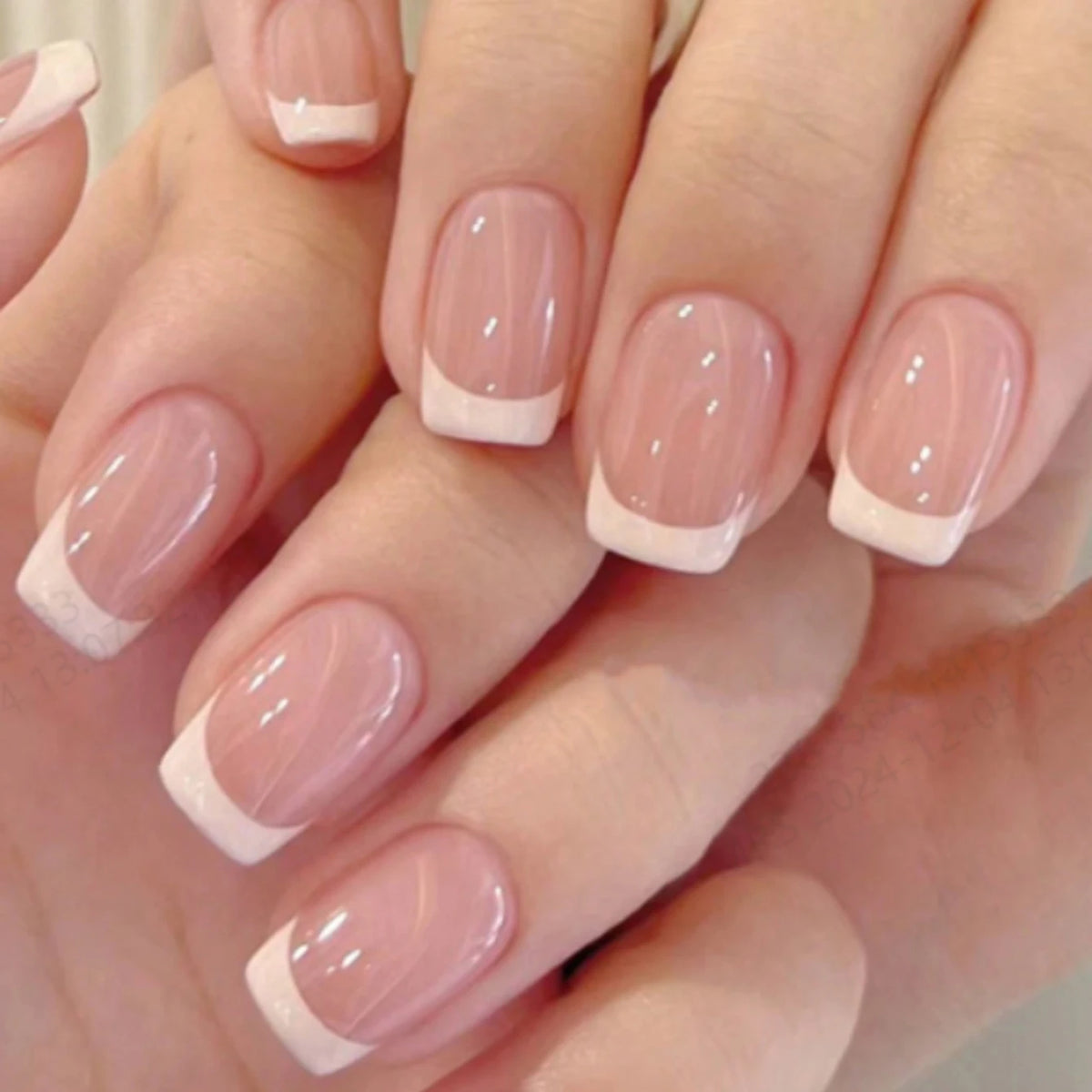 Press On Nails 120 Pcs Short Square French Nails Simple Color Contrast Fun Pattern Fake Nails