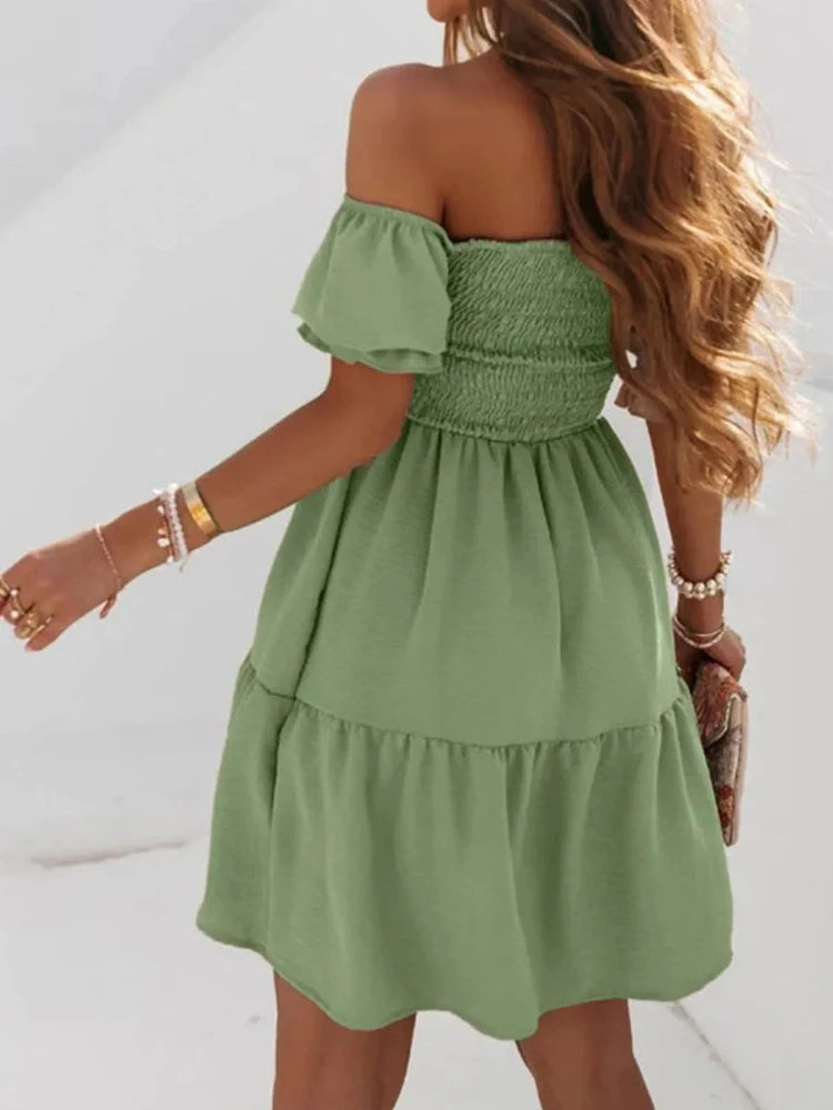 New Dresses for Women 2025 Summer Dresses for Women Fashion Sexy Off Shoulder Puff Sleeve Dress Vestidos Verano Moda Short Dress