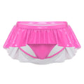 Women Irregular Ruffled Skirted Panties Wet Look PU Leather Micro Skirted Low Rise Glossy Underwear Nightwear for Raves Clubwear