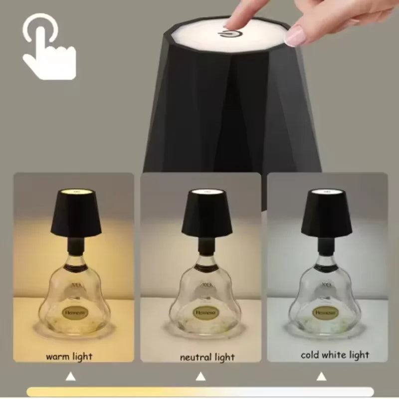 LED Bottle Table Lamp Touch 3 Colors Rechargeable Portable Desktop Decoration Lamp For Bar Restaurant Camping Atmosphere Decor