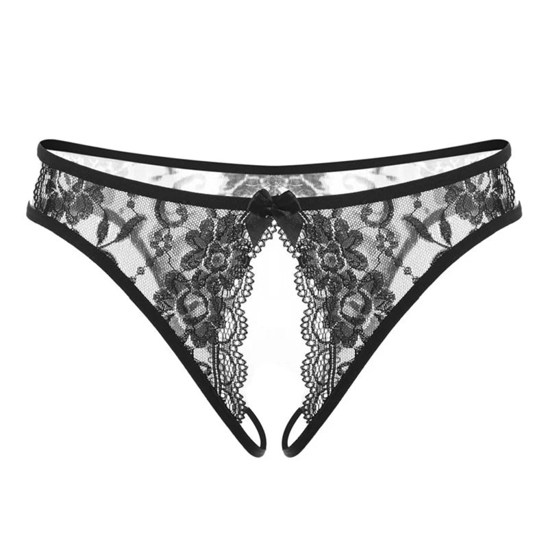 Hot Women's Panties Sexy Lingerie Open Crotch Panties Underwear Lady's Crotchless Thongs G-String With Bow Transparent Briefs
