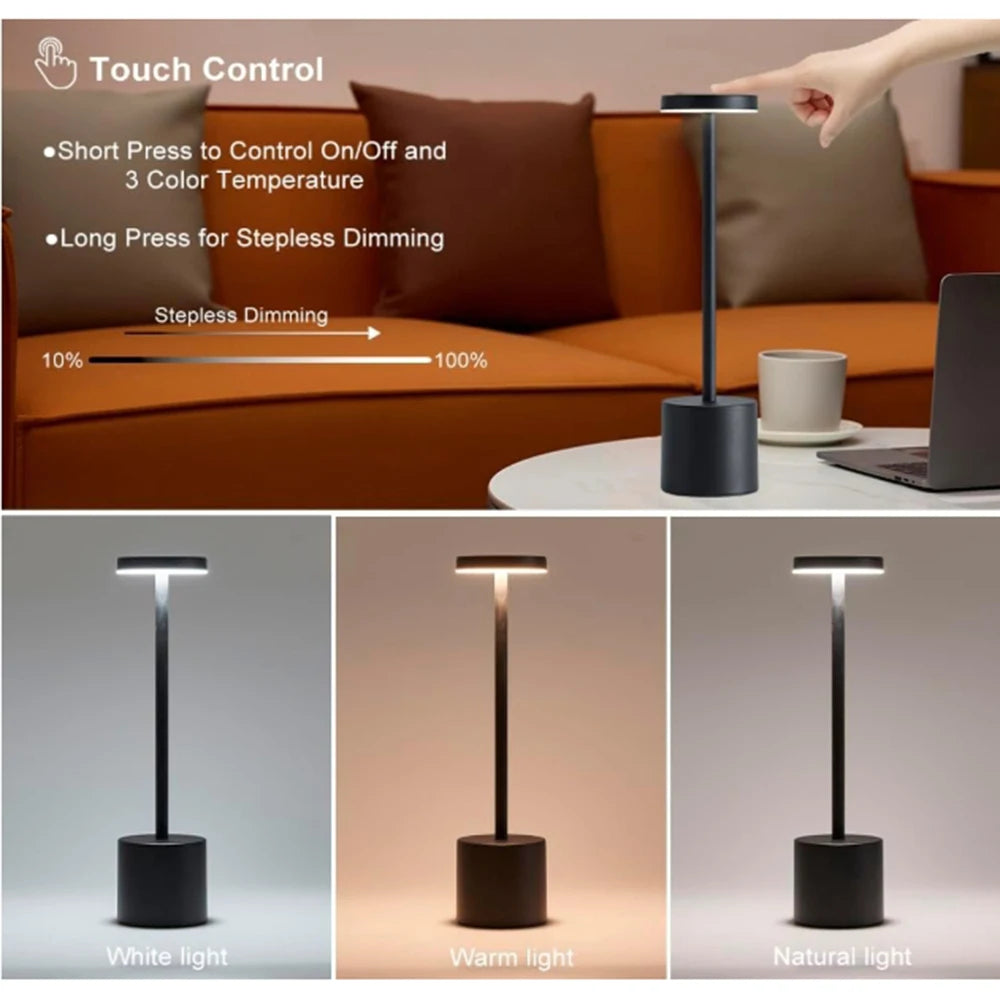 Portable LED Cordless Touch Table Lamps Rechargeable Desk Lamp 3Colors Adjustable Bedside Creative Ambient Light  for Room Decor