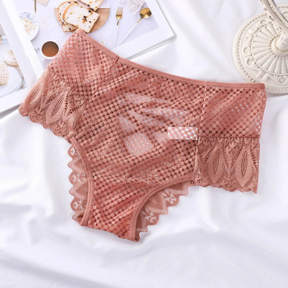 Women's Panties Sexy Women Lace Trim Underwear High Waist Panties Hollow Out Underpant Solid Comfortable Female Breathable Plus