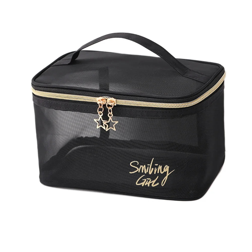 Women Travel Cosmetic Bag Large Capacity Black Mesh Makeup Case Organizer Storage Pouch Casual Zipper Toiletry Make Up Wash Bags