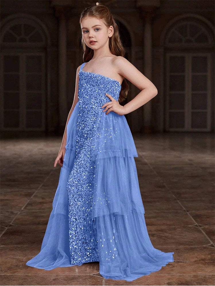 Girls Birthday Party Evening Dress Wedding Banquet Luxury Flower Girl Mesh Evening Dress Girl Stage Evening Dress Prom Gown