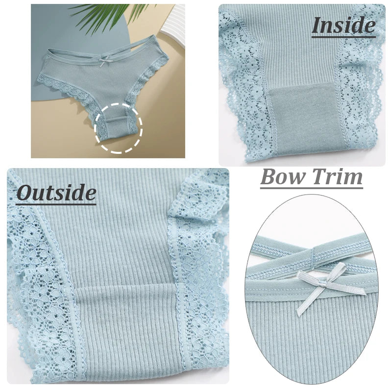 Women's Cotton Panties Low Waist Sexy Lace Brazilian Briefs Female Cross Webbing Underpants Hollow Out Soft Breathable Lingerie