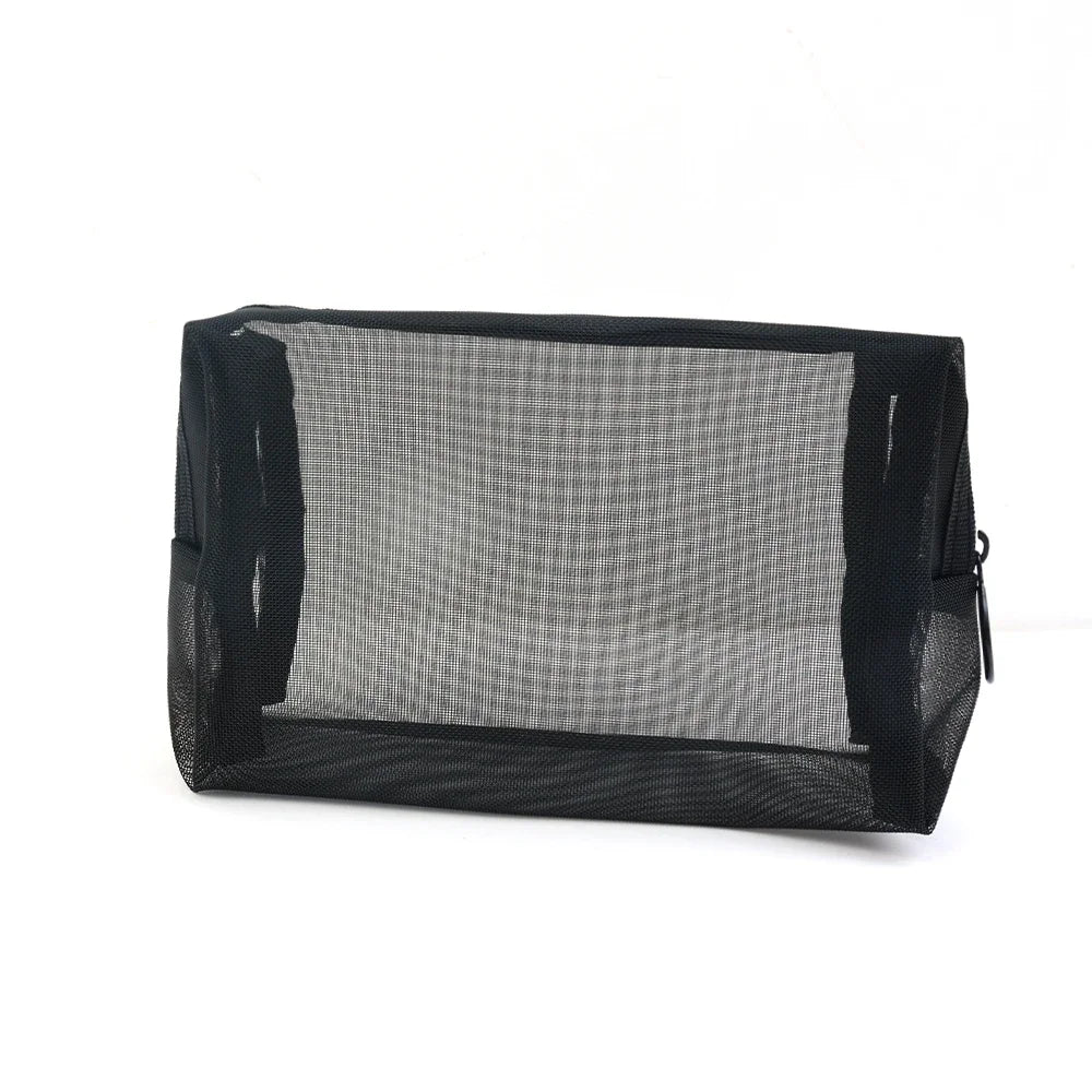 Women Travel Cosmetic Bag Large Capacity Black Mesh Makeup Case Organizer Storage Pouch Casual Zipper Toiletry Make Up Wash Bags