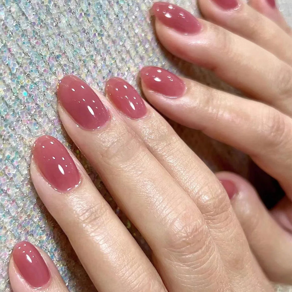24 Pcs/set Artificial Acrylic Full Coverage Press on Nails Art Short French Fake Nails Red Glossy Removable False Nail Supplies