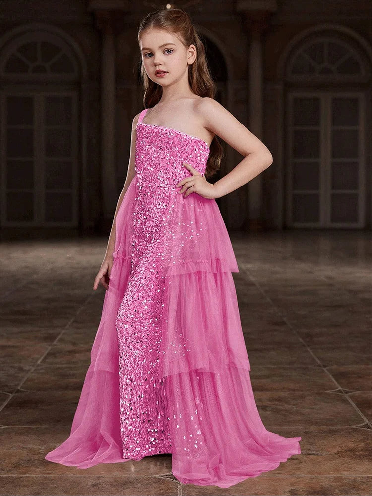 Girls Birthday Party Evening Dress Wedding Banquet Luxury Flower Girl Mesh Evening Dress Girl Stage Evening Dress Prom Gown