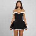 Women's Clothing 2025 Autumn New Arrival Contrast Color Design Sexy Tube Top Slim Fit Ruffle Dress Vestidos De Mujer