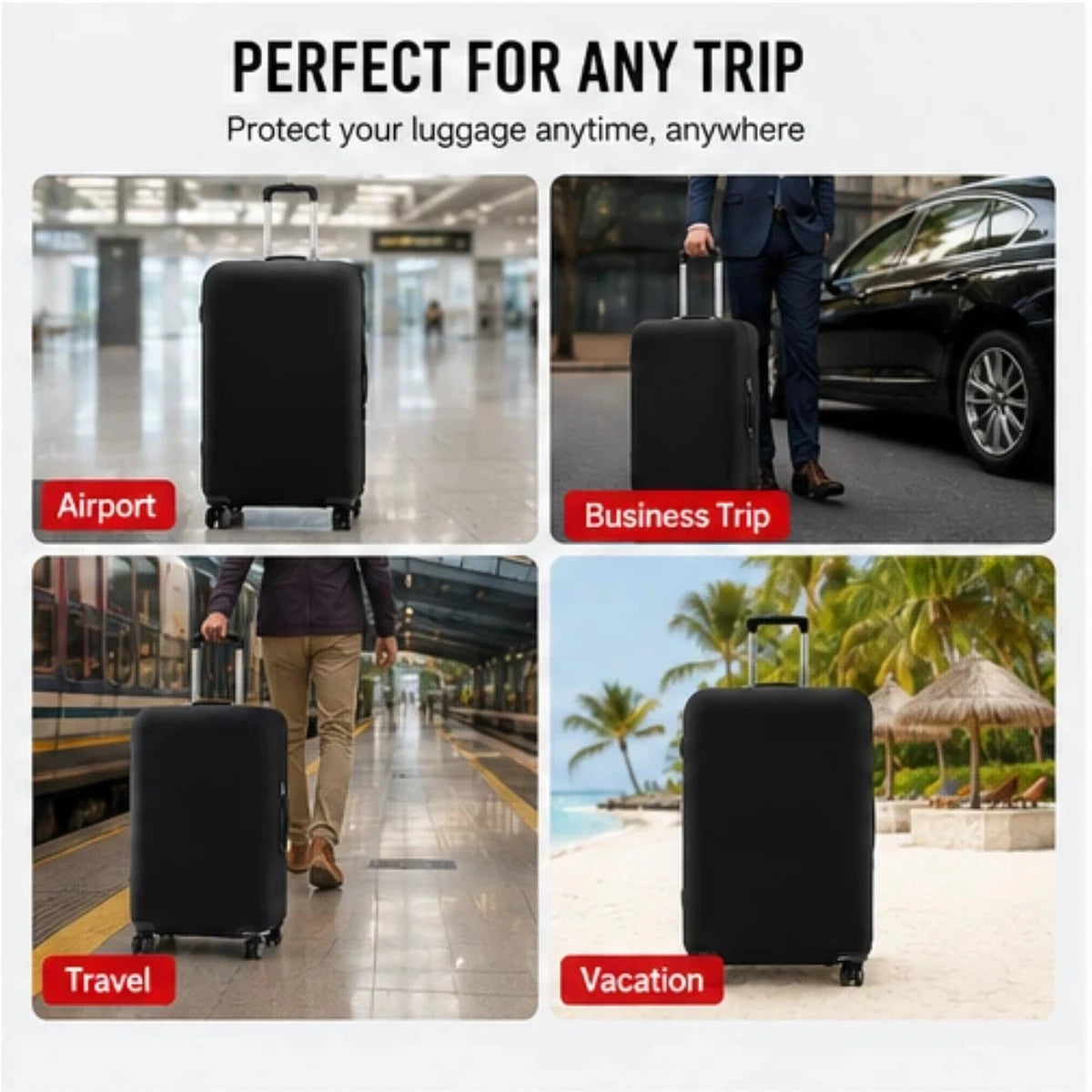 Fashion Travel Suitcase Protective Cover Luggage Protective Cover Solid Color Suitable for 18-28 Inch Suitcases