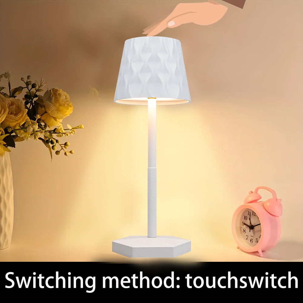 Classic Minimalist Touch Wireless Table Lamp, Decorative Table Lamp, Ripple Lampshade - Black - White - Gold - Multiple Colors Available Led Table Lamp, USB Rechargeable, Three-Color Adjustable Brightness Lighting, Suitable f