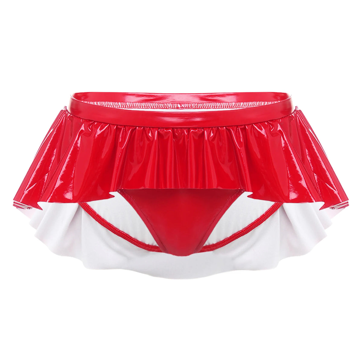 Womens Wet Look PU Leather Micro Panties Low Rise Irregular Ruffled Skirted Panties Glossy Underwear Nightwear  Raves Costume