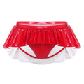 Womens Wet Look PU Leather Micro Panties Low Rise Irregular Ruffled Skirted Panties Glossy Underwear Nightwear  Raves Costume